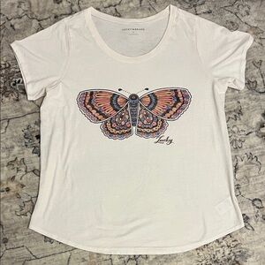 Lucky Brand Women's White Tee with Colorful Butterfly Design